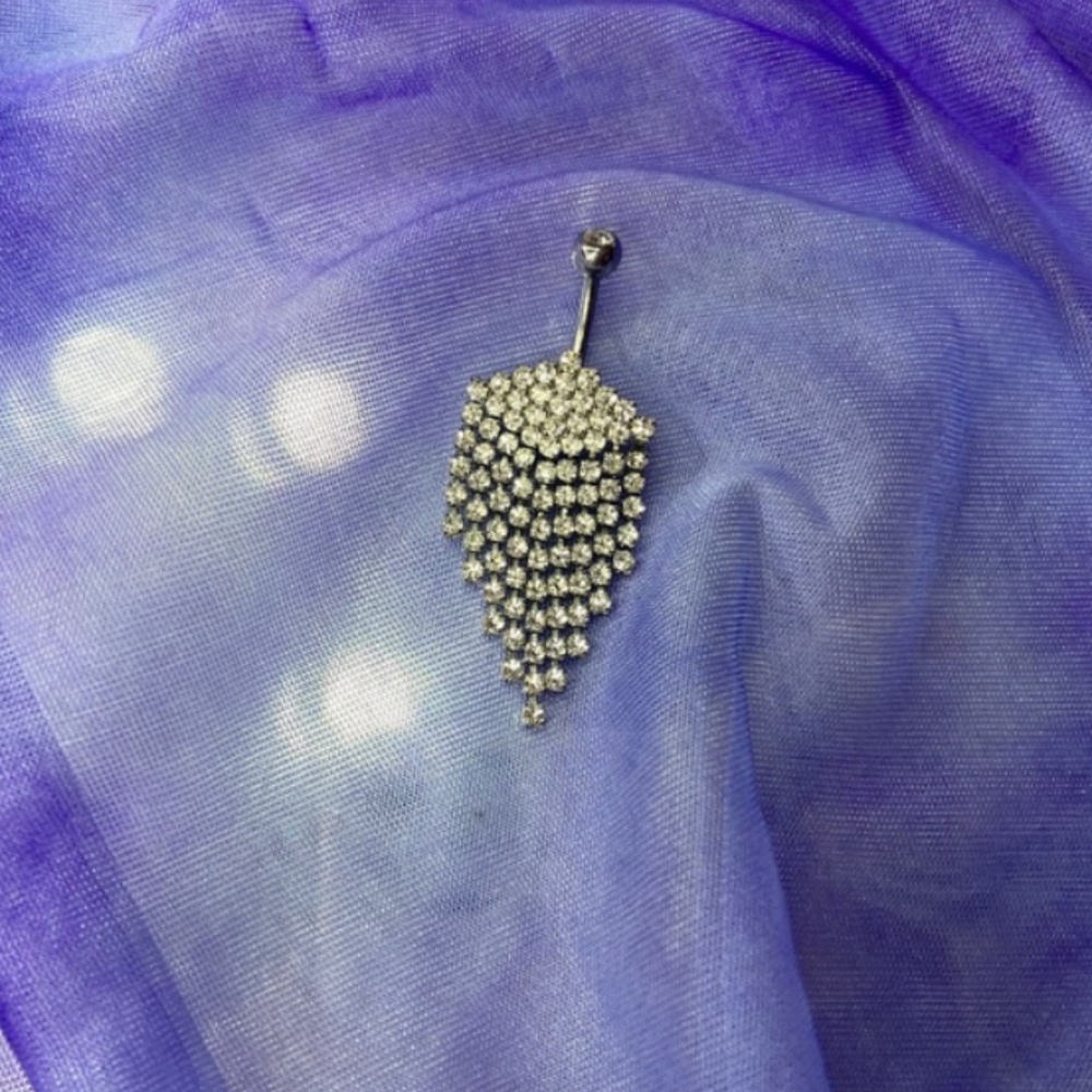 Pierced Nation Dangle Belly Button Ring Chandelier Silver Gems Jewelry Piercing - Picture 2 of 5